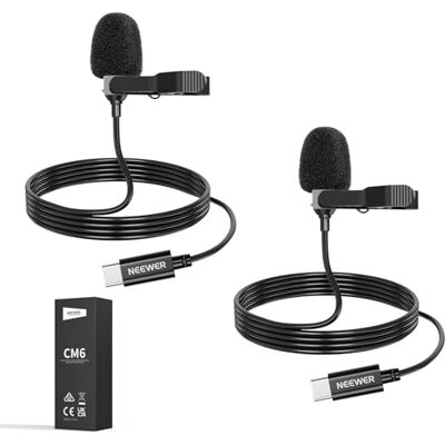 NEEWER Mini USB C Lavalier Microphone 2 Pack Compatible with iPhone 16 15 Pro Max Android Phone Tablet PC, Clip On Omnidirectional Condenser Lapel Mic with 2m/6.6ft Cable NEEWER Mini USB C Lavalier Microphone 2 Pack Compatible with iPhone 16 15 Pro Max Android Phone Tablet PC, Clip On Omnidirectional Condenser Lapel Mic with 2m/6.6ft Cable