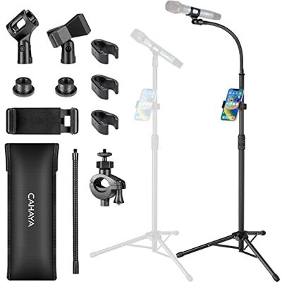 CAHAYA Upgraded Gooseneck Microphone Stand Universal Metal Mic Stand with Smartphone Holder and Carrying Bag, for Performance Singing Speech Wedding Stage and Outdoor CY0312 CAHAYA Upgraded Gooseneck Microphone Stand Universal Metal Mic Stand with Smartphone Holder and Carrying Bag, for Performance Singing Speech Wedding Stage and Outdoor CY0312