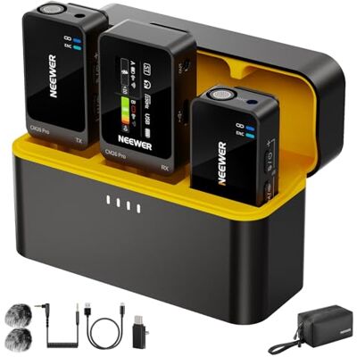 NEEWER CM26 Pro AI Wireless Microphone Compatible with iPhone Android Phone Camera PC, Lavalier Lapel Mic DSP/MCU Noise Cancellation Mute Gain Low Cut 48KHz/24Bit 88dB SNR 50H Battery 100m Range NEEWER CM26 Pro AI Wireless Microphone Compatible with iPhone Android Phone Camera PC, Lavalier Lapel Mic DSP/MCU Noise Cancellation Mute Gain Low Cut 48KHz/24Bit 88dB SNR 50H Battery 100m Range