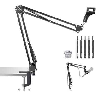 NEEWER BASICS Microphone Arm Stand, Suspension Scissor Boom Mic Arm Desk Mount with Clip 3/8" to 5/8" Adapter Compatible with Blue Yeti Snowball HyperX QuadCast SoloCast Shure, Max Load 3.3 lbs, MS006 NEEWER BASICS Microphone Arm Stand, Suspension Scissor Boom Mic Arm Desk Mount with Clip 3/8" to 5/8" Adapter Compatible with Blue Yeti Snowball HyperX QuadCast SoloCast Shure, Max Load 3.3 lbs, MS006