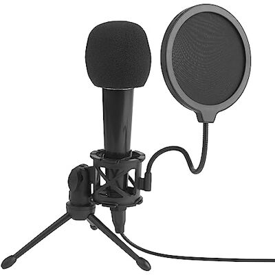 INTEMPO Podcast Desktop Microphone Pop Filter for Vlogging and Gaming, Captures Rich Full Bodied Sound, Includes Adjustable Shock Mount, Tripod Stand, Foldable Angle and 3.5 mm Jack INTEMPO Podcast Desktop Microphone Pop Filter for Vlogging and Gaming, Captures Rich Full Bodied Sound, Includes Adjustable Shock Mount, Tripod Stand, Foldable Angle and 3.5 mm Jack