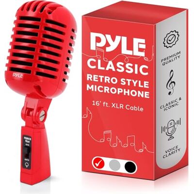 Pyle Vintage Dynamic Microphone, Retro Microphones, Classic Old Style Vocal Mics, Unidirectional Cardioid Mic w/ XLR Cable, Universal Stand Compatible, Live Performance, Studio Recording, Podcast Pyle Vintage Dynamic Microphone, Retro Microphones, Classic Old Style Vocal Mics, Unidirectional Cardioid Mic w/ XLR Cable, Universal Stand Compatible, Live Performance, Studio Recording, Podcast
