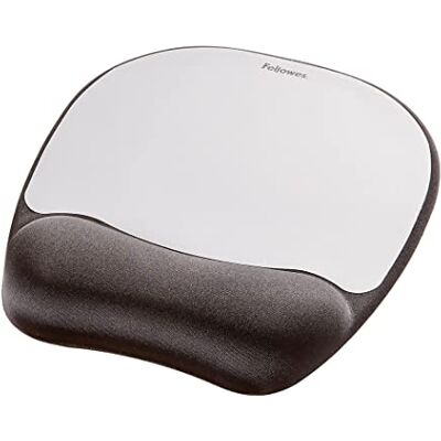 Fellowes Memory Foam Mouse Mat with Wrist Support Ergonomic Mouse Pad for Computer Laptop Silver Streak Fellowes Memory Foam Mouse Mat with Wrist Support Ergonomic Mouse Pad for Computer Laptop Silver Streak