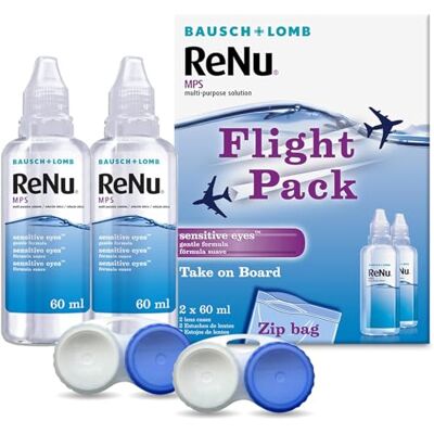 Renu Multi-Purpose Travel Contact Lens Solution, 2X 60ml Flight Pack Size for Soft Lenses, Gentle on Sensitive Eyes, Clean, Disinfect, Rinse, Lubricate and Store Your Lenses, Lens Case Included Renu Multi-Purpose Travel Contact Lens Solution, 2X 60ml Flight Pack Size for Soft Lenses, Gentle on Sensitive Eyes, Clean, Disinfect, Rinse, Lubricate and Store Your Lenses, Lens Case Included