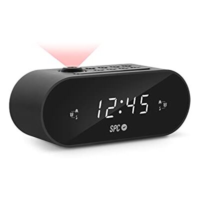 SPC Frodi Max Compact Radio Alarm Clock with Adjustable Time Projector, Large Snooze/Sleep Button, Double Alarm, XL Display, Large Digits, Buffer Battery Black SPC Frodi Max Compact Radio Alarm Clock with Adjustable Time Projector, Large Snooze/Sleep Button, Double Alarm, XL Display, Large Digits, Buffer Battery Black