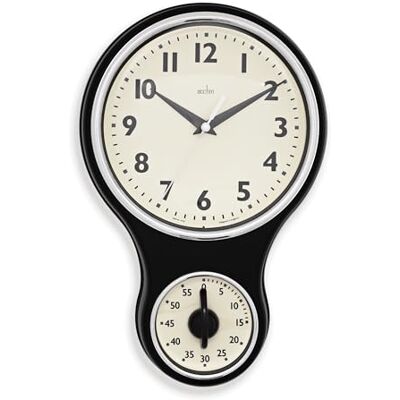 Acctim Kitchen Time Wall Clock Timer Quartz Retro Style Domed Glass Lens Black 20cm Acctim Kitchen Time Wall Clock Timer Quartz Retro Style Domed Glass Lens Black 20cm