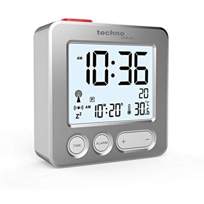 techno line Technoline Modern Radio-Controlled Alarm Clock with Brushed Real Metal Front, Silver, 66 x 21 x 66 mm techno line Technoline Modern Radio-Controlled Alarm Clock with Brushed Real Metal Front, Silver, 66 x 21 x 66 mm