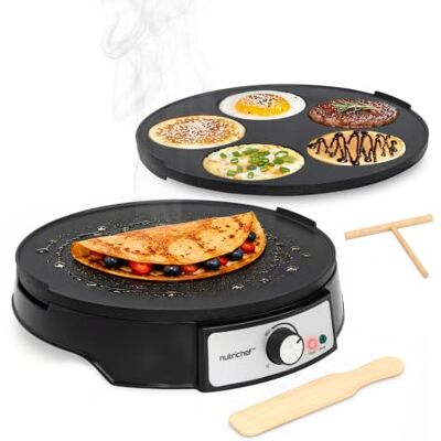 NutriChef Pancake Maker Electric Crepe Machine – Non-Stick Reversible 30 cm Hot Plate with Temperature Control & LED Light, Cook Crepes, Eggs, Omelettes Includes Batter Spreader & Wooden Spatula NutriChef Pancake Maker Electric Crepe Machine – Non-Stick Reversible 30 cm Hot Plate with Temperature Control & LED Light, Cook Crepes, Eggs, Omelettes Includes Batter Spreader & Wooden Spatula