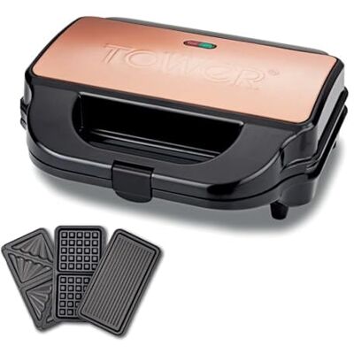 Tower 3-in-1 Deep Filled Snack Maker with Non-Stick Coated Plate and Automatic Temperature Control, 900W, Rose Gold, T27032RG Tower 3-in-1 Deep Filled Snack Maker with Non-Stick Coated Plate and Automatic Temperature Control, 900W, Rose Gold, T27032RG