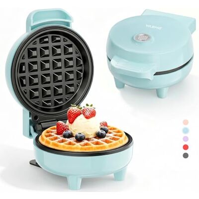 YASHE Mini Waffle Maker, 550W Mini Waffle Iron with Non Stick Plates, Ready Indicator Light, Cool Touch Handle, Compact Small Waffle Machine for Breakfast, Desserts & Snacks, Blue YASHE Mini Waffle Maker, 550W Mini Waffle Iron with Non Stick Plates, Ready Indicator Light, Cool Touch Handle, Compact Small Waffle Machine for Breakfast, Desserts & Snacks, Blue