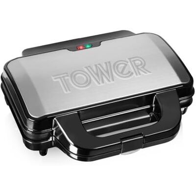 Tower Deep Fill Sandwich Maker with Extra Deep and Easy to Clean Non-Stick Plates, Automatic Temperature Control, 900W, Silver and Black, T27013 Tower Deep Fill Sandwich Maker with Extra Deep and Easy to Clean Non-Stick Plates, Automatic Temperature Control, 900W, Silver and Black, T27013