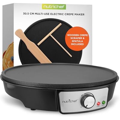 NutriChef Pancake Maker Electric Crepe Machine – Non-Stick 30 cm Hot Plate with Temperature Control & LED Light, Cook Crepes, Eggs, Omelettes Includes Batter Spreader & Wooden Spatula NutriChef Pancake Maker Electric Crepe Machine – Non-Stick 30 cm Hot Plate with Temperature Control & LED Light, Cook Crepes, Eggs, Omelettes Includes Batter Spreader & Wooden Spatula