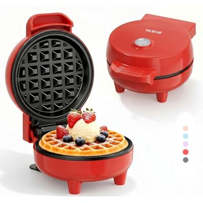 YASHE Mini Waffle Maker, 550W Mini Waffle Iron with Non Stick Plates, Ready Indicator Light, Cool Touch Handle, Compact Small Waffle Machine for Breakfast, Desserts & Snacks, Red YASHE Mini Waffle Maker, 550W Mini Waffle Iron with Non Stick Plates, Ready Indicator Light, Cool Touch Handle, Compact Small Waffle Machine for Breakfast, Desserts & Snacks, Red