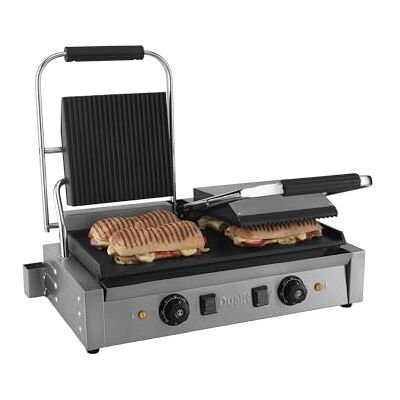 Dualit Catering Double Contact Grill for Counters Double Contact Grill Commercial Grade with 3.6KW loading Grill with Cast Iron Plates Stainless Steel Ribbed Top Plate Heatproof handles Dualit Catering Double Contact Grill for Counters Double Contact Grill Commercial Grade with 3.6KW loading Grill with Cast Iron Plates Stainless Steel Ribbed Top Plate Heatproof handles