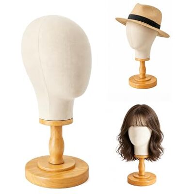 CHADWICK 21" Wig Head Stand, Mannequin Head Dome Canvas + Detachable Wood Stand, Hats Caps Display Canvas Block Mannequin Head Model CHADWICK 21" Wig Head Stand, Mannequin Head Dome Canvas + Detachable Wood Stand, Hats Caps Display Canvas Block Mannequin Head Model
