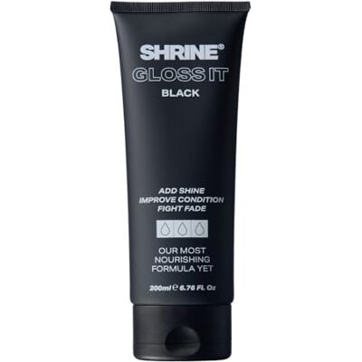 SHRINE GLOSS IT BLACK Colour Depositing Hair Mask High-Shine Gloss Treatment Neutralises brassiness Quick 10-minute application Vegan 200ml SHRINE GLOSS IT BLACK Colour Depositing Hair Mask High-Shine Gloss Treatment Neutralises brassiness Quick 10-minute application Vegan 200ml