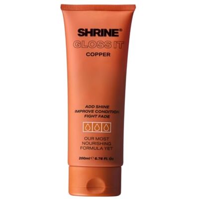 SHRINE GLOSS IT COPPER Colour Depositing Hair Mask High-Shine Gloss Treatment Enhances ginger & auburn tones Vibrant colour payoff Quick 10-minute application Vegan 200ml SHRINE GLOSS IT COPPER Colour Depositing Hair Mask High-Shine Gloss Treatment Enhances ginger & auburn tones Vibrant colour payoff Quick 10-minute application Vegan 200ml