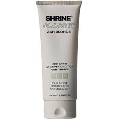 SHRINE GLOSS IT ASH BLONDE Colour Depositing Hair Mask High-Shine Gloss Treatment Neutralises brassiness and yellow tones Quick 10-minute application Vegan 200ml SHRINE GLOSS IT ASH BLONDE Colour Depositing Hair Mask High-Shine Gloss Treatment Neutralises brassiness and yellow tones Quick 10-minute application Vegan 200ml
