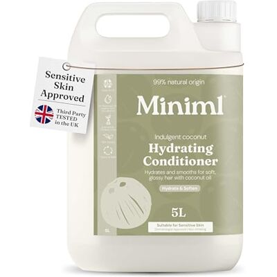 Miniml Natural Hair Conditioner Eco Friendly Refill Nourishing Coconut Men and Womens Sensitive Scalp & Skin Cruelty Free Vegan Formula For Greasy, Curly, Dry Hair, 5L (Pack of 1) Miniml Natural Hair Conditioner Eco Friendly Refill Nourishing Coconut Men and Womens Sensitive Scalp & Skin Cruelty Free Vegan Formula For Greasy, Curly, Dry Hair, 5L (Pack of 1)