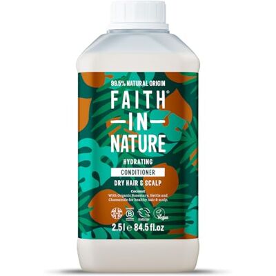 FAITH IN NATURE Organic Coconut Conditioner, Hydrating for Dry Hair & Scalp, Vegan & Cruelty Free, No SLS, Silicones or Parabens, 2.5L Refill FAITH IN NATURE Organic Coconut Conditioner, Hydrating for Dry Hair & Scalp, Vegan & Cruelty Free, No SLS, Silicones or Parabens, 2.5L Refill