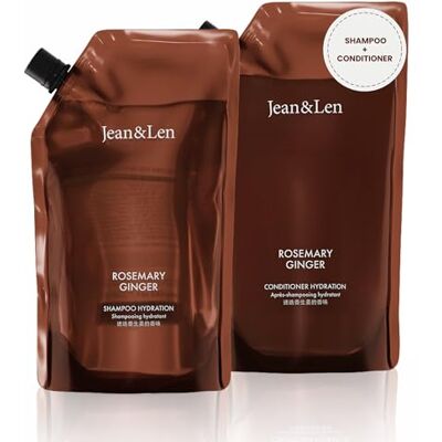 Jean & Len hair care refill set Rosemary & Ginger for dry and dull hair, moisturising shampoo and conditioner refill pack in a set, spicy-fresh rosemary & ginger fragrance, 2 x 600ml Jean & Len hair care refill set Rosemary & Ginger for dry and dull hair, moisturising shampoo and conditioner refill pack in a set, spicy-fresh rosemary & ginger fragrance, 2 x 600ml