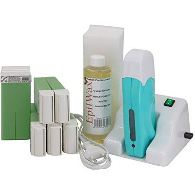 EpilWax Complete Hair Removal Waxing Kit with Modular Base Includes 6 Aloe Vera Wax Roll-on Cartridges, Roll On Wax Heater, 100 Strips and Waxing Oil EpilWax Complete Hair Removal Waxing Kit with Modular Base Includes 6 Aloe Vera Wax Roll-on Cartridges, Roll On Wax Heater, 100 Strips and Waxing Oil