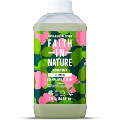 FAITH IN NATURE Natural Wild Rose Shampoo, Nourishing for Normal Hair & Scalp, Vegan & Cruelty Free, No SLS, Silicones or Parabens, 2.5L Refill FAITH IN NATURE Natural Wild Rose Shampoo, Nourishing for Normal Hair & Scalp, Vegan & Cruelty Free, No SLS, Silicones or Parabens, 2.5L Refill