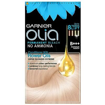 Olia Garnier Luminous Long-Lasting Hair Colour, B+++ Maximum Bleach Blonde 100% Grey Coverage, Oil-Powered Formula, Up To 8 Tones Lift, Long-Lasting Vibrant Colour, No-Ammonia, 3x Shinier Hair Olia Garnier Luminous Long-Lasting Hair Colour, B+++ Maximum Bleach Blonde 100% Grey Coverage, Oil-Powered Formula, Up To 8 Tones Lift, Long-Lasting Vibrant Colour, No-Ammonia, 3x Shinier Hair