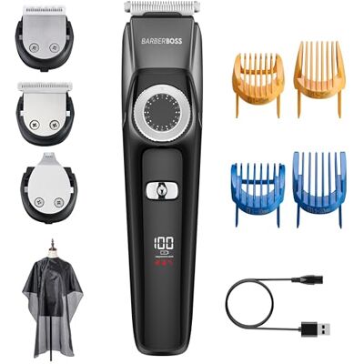 BARBERBOSS 3-in-1 Facial Grooming Kit for Men, Hair, Beard Trimmer, Detail Trimmer, Precision Control Dial, 4 Guide Combs, USB Rechargeable, LED Display, 100% Waterproof BARBERBOSS 3-in-1 Facial Grooming Kit for Men, Hair, Beard Trimmer, Detail Trimmer, Precision Control Dial, 4 Guide Combs, USB Rechargeable, LED Display, 100% Waterproof