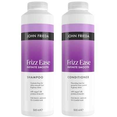 John Frieda Infinite Smooth Shampoo & Conditioner 500ml x2. Anti Frizz Hair Care Duo for Smooth Finish and Humidity Control John Frieda Infinite Smooth Shampoo & Conditioner 500ml x2. Anti Frizz Hair Care Duo for Smooth Finish and Humidity Control