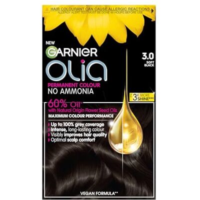 Olia Garnier Oil-powered, No-ammonia. 100% grey coverage. Luminous, Long-Lasting, Vibrant Soft Black Hair Colour with exceptional shine and softness,3.0 Darkest Brown Olia Garnier Oil-powered, No-ammonia. 100% grey coverage. Luminous, Long-Lasting, Vibrant Soft Black Hair Colour with exceptional shine and softness,3.0 Darkest Brown