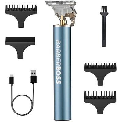 BARBERBOSS Cordless Beard & Hair Trimmer for Men T-Blade Groomer with USB Charging, 3 Length Combs & 0.1mm Precision Blade for Face, Hairline & Detail Styling (Metal Blue) BARBERBOSS Cordless Beard & Hair Trimmer for Men T-Blade Groomer with USB Charging, 3 Length Combs & 0.1mm Precision Blade for Face, Hairline & Detail Styling (Metal Blue)