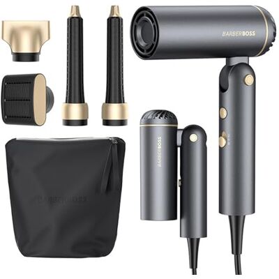 BARBERBOSS Hot Air Styler, Anti-Frizz Negative Ion Technology, Foldable Hair Dryer and Curler, High-Speed Motor, Fast Drying Hair Styling Tool, Travel Hair Styler, QR-8850 BARBERBOSS Hot Air Styler, Anti-Frizz Negative Ion Technology, Foldable Hair Dryer and Curler, High-Speed Motor, Fast Drying Hair Styling Tool, Travel Hair Styler, QR-8850