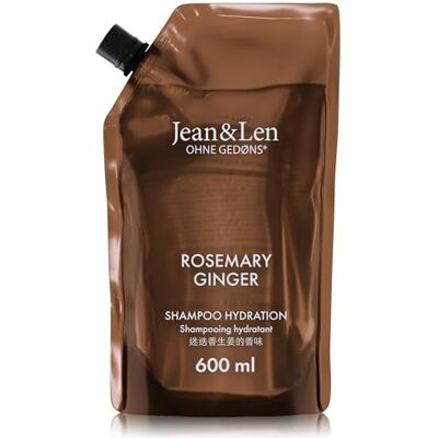Jean & Len Shampoo Moisture Rosemary & Ginger, refill bag, for dry & brittle hair, cleanses & nourishes noticeably, spicy-fresh fragrance, without silicones and parabens, refill pack 600 ml Jean & Len Shampoo Moisture Rosemary & Ginger, refill bag, for dry & brittle hair, cleanses & nourishes noticeably, spicy-fresh fragrance, without silicones and parabens, refill pack 600 ml