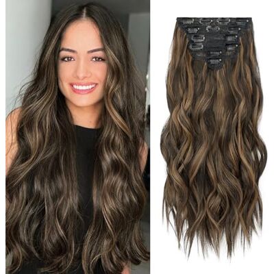 Fliace Clip in Hair Extensions, Highlight balayage dark brown Hair Extensions, 6 PCS Hairpieces, Natural & Blends Well (20inch, 6pcs, Dark roasted coffee & Caraamel brown) Fliace Clip in Hair Extensions, Highlight balayage dark brown Hair Extensions, 6 PCS Hairpieces, Natural & Blends Well (20inch, 6pcs, Dark roasted coffee & Caraamel brown)