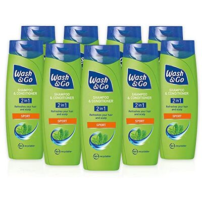 Wash & Go Sport 2 in 1 Shampoo & Conditioner, Men's Hair Shampoo, For All Hair Types, Bulk Pack x 9 bottles Wash & Go Sport 2 in 1 Shampoo & Conditioner, Men's Hair Shampoo, For All Hair Types, Bulk Pack x 9 bottles