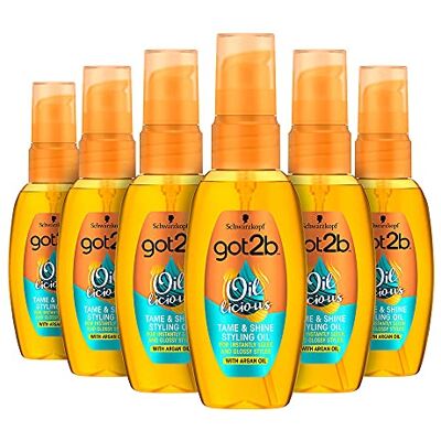 Schwarzkopf got2b Oil-licious Styling Oil, Vegan, Contains Argan Oil to Reduce Frizz and Leave Hair Sleek 50 ml Pack of 6 Schwarzkopf got2b Oil-licious Styling Oil, Vegan, Contains Argan Oil to Reduce Frizz and Leave Hair Sleek 50 ml Pack of 6