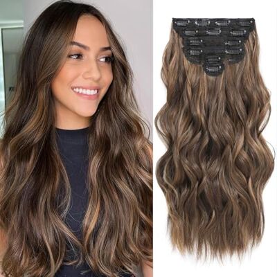 Fliace Highlight balayage dark brown Hairpieces, Natural & Blends Well Clip in Hair Extensions (20inch, 6pcs, Light Brown&Honey Blonde) Fliace Highlight balayage dark brown Hairpieces, Natural & Blends Well Clip in Hair Extensions (20inch, 6pcs, Light Brown&Honey Blonde)