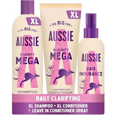 Aussie Bundle: Mighty Mega Shampoo 400ml and Lightweight Conditioner 275ml & Hair Insurance Detangling Leave-in Spray 250ml Aussie Bundle: Mighty Mega Shampoo 400ml and Lightweight Conditioner 275ml & Hair Insurance Detangling Leave-in Spray 250ml