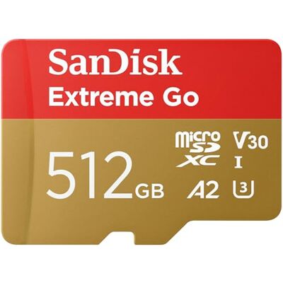 Sandisk Extreme Go micro SDXC card 512GB + SD adapter (For Android Devices, Gaming Consoles, Drones, Action Cams, UHS-I, up to 200 MB/s, V30, 5K, 4K, UHD, Rescue PRO, Class 10, U3) For Amazon Sandisk Extreme Go micro SDXC card 512GB + SD adapter (For Android Devices, Gaming Consoles, Drones, Action Cams, UHS-I, up to 200 MB/s, V30, 5K, 4K, UHD, Rescue PRO, Class 10, U3) For Amazon