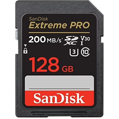 Sandisk 128GB Extreme PRO SDXC card, SD Card, V30 Memory Card, 4K UHD, up to 200 MB/s, QuickFlow Technology, RescuePro Deluxe Data Recovery Software, UHS-I, Class 10, U3, V30 Sandisk 128GB Extreme PRO SDXC card, SD Card, V30 Memory Card, 4K UHD, up to 200 MB/s, QuickFlow Technology, RescuePro Deluxe Data Recovery Software, UHS-I, Class 10, U3, V30
