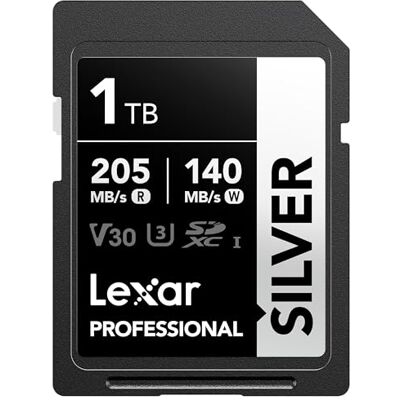 Lexar 1TB SD Card SILVER, Up to 205MB/s Read, 140MB/s Write, SDXC UHS-I Memory Card, Class 10, U3, V30, SD Card for Professional Photographers, Videographers, Enthusiasts Lexar 1TB SD Card SILVER, Up to 205MB/s Read, 140MB/s Write, SDXC UHS-I Memory Card, Class 10, U3, V30, SD Card for Professional Photographers, Videographers, Enthusiasts