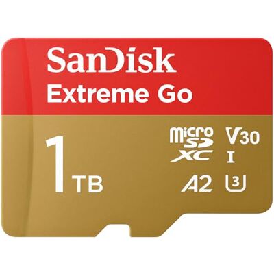 Sandisk Extreme Go micro SDXC card 1TB + SD adapter (For Android Devices, Gaming Consoles, Drones, Action Cams, UHS-I, up to 200 MB/s, V30, 5K, 4K, UHD, Rescue PRO, Class 10, U3) For Amazon Sandisk Extreme Go micro SDXC card 1TB + SD adapter (For Android Devices, Gaming Consoles, Drones, Action Cams, UHS-I, up to 200 MB/s, V30, 5K, 4K, UHD, Rescue PRO, Class 10, U3) For Amazon