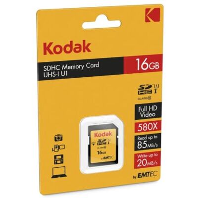 Kodak 16GB UHS-I U1 V10 SDHC/XC SD Card Memory Card Read Speed 85MB/s Max Write Speed 25MB/s Max Storage of Full HD Videos and High Definition Photos SD Card Kodak 16GB UHS-I U1 V10 SDHC/XC SD Card Memory Card Read Speed 85MB/s Max Write Speed 25MB/s Max Storage of Full HD Videos and High Definition Photos SD Card