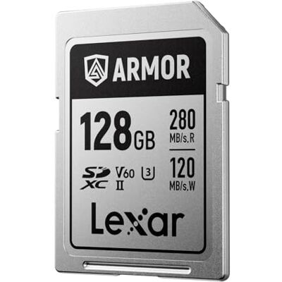 Lexar ARMOR SILVER PRO SD Card 128GB, UHS-II SD Memory Card, Stainless steel, C10, U3, V60, 6K UHD Video, up to 280MB/s Read, 120MB/s Write, SDXC Card for DSLR/Camera/Photographer/Videographer Lexar ARMOR SILVER PRO SD Card 128GB, UHS-II SD Memory Card, Stainless steel, C10, U3, V60, 6K UHD Video, up to 280MB/s Read, 120MB/s Write, SDXC Card for DSLR/Camera/Photographer/Videographer