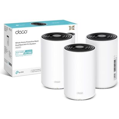 TP-Link Deco PX10(3-pack) AX1500Mbps +AV1000 Powerline Mesh WiFi 6 System, Dual-Band WiFi Extender Booster, 3x Fast Gigabit Ports, AI-Driven Mesh, Cover up to 6,100 ft², Connect up to 120 devices TP-Link Deco PX10(3-pack) AX1500Mbps +AV1000 Powerline Mesh WiFi 6 System, Dual-Band WiFi Extender Booster, 3x Fast Gigabit Ports, AI-Driven Mesh, Cover up to 6,100 ft², Connect up to 120 devices