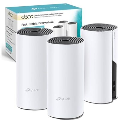 TP-Link Deco P9(3-pack) AC1200Mbps Whole Home Powerline Mesh WiFi System, Up to 6000 Sq ft Coverage, Dual-Band WiFi Booster with HomePlug AV1000, Gigabit Ports, Qualcomm Quad-core CPU TP-Link Deco P9(3-pack) AC1200Mbps Whole Home Powerline Mesh WiFi System, Up to 6000 Sq ft Coverage, Dual-Band WiFi Booster with HomePlug AV1000, Gigabit Ports, Qualcomm Quad-core CPU