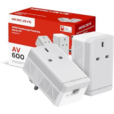 MERCUSYS Mercursys MP300P KIT AV600 Powerline Adapter Starter KIT, Powerline Network Adapters with Extra Power Scoket,TP-Link Power Saving Powerline Network Adapters with Ethernet Port, Plug and Play MERCUSYS Mercursys MP300P KIT AV600 Powerline Adapter Starter KIT, Powerline Network Adapters with Extra Power Scoket,TP-Link Power Saving Powerline Network Adapters with Ethernet Port, Plug and Play