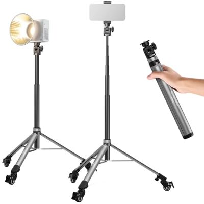 NEEWER BASICS Rolling Light Stand with 1/4" Screw & Phone Holder, Adjustable Aluminum Alloy Tripod with Detachable Wheels for Photography Video Lighting Cell Phone DSLR Action Camera Webcam, ST012 NEEWER BASICS Rolling Light Stand with 1/4" Screw & Phone Holder, Adjustable Aluminum Alloy Tripod with Detachable Wheels for Photography Video Lighting Cell Phone DSLR Action Camera Webcam, ST012