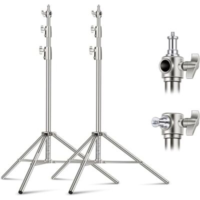 NEEWER 2Pcs 9.2ft Stainless Steel Light Stands, Spring Cushioned Heavy Duty Photography Tripod Stand with 1/4"-3/8" Adapter for Strobe Video Ring Light Monolight Softbox, 22lb Max Load, ST-280SS NEEWER 2Pcs 9.2ft Stainless Steel Light Stands, Spring Cushioned Heavy Duty Photography Tripod Stand with 1/4"-3/8" Adapter for Strobe Video Ring Light Monolight Softbox, 22lb Max Load, ST-280SS